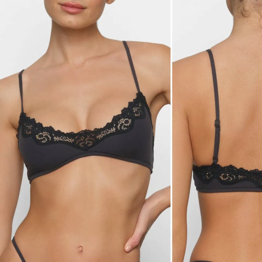SKIMS Fits Everybody Lace Scoop Bralette – Black – Size Large – NWT
